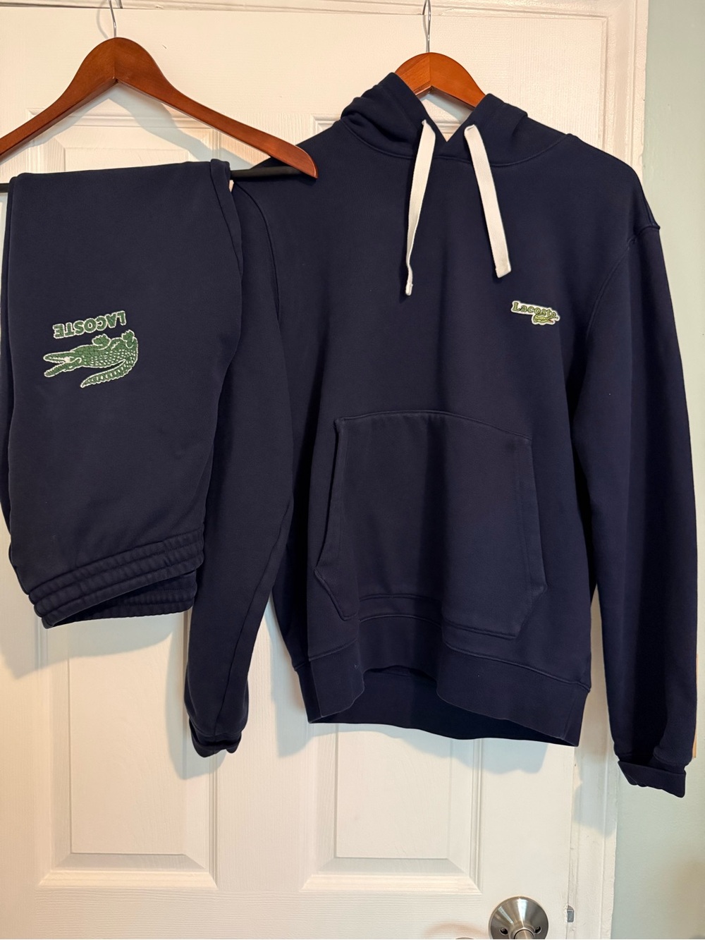 Navy Lacoste Hoodie & Sweatpants Set with Green Crocodile Logo Men Medium